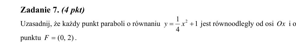 Zadanie 7: Równoodległość punktów paraboli - matura matematyka 2008