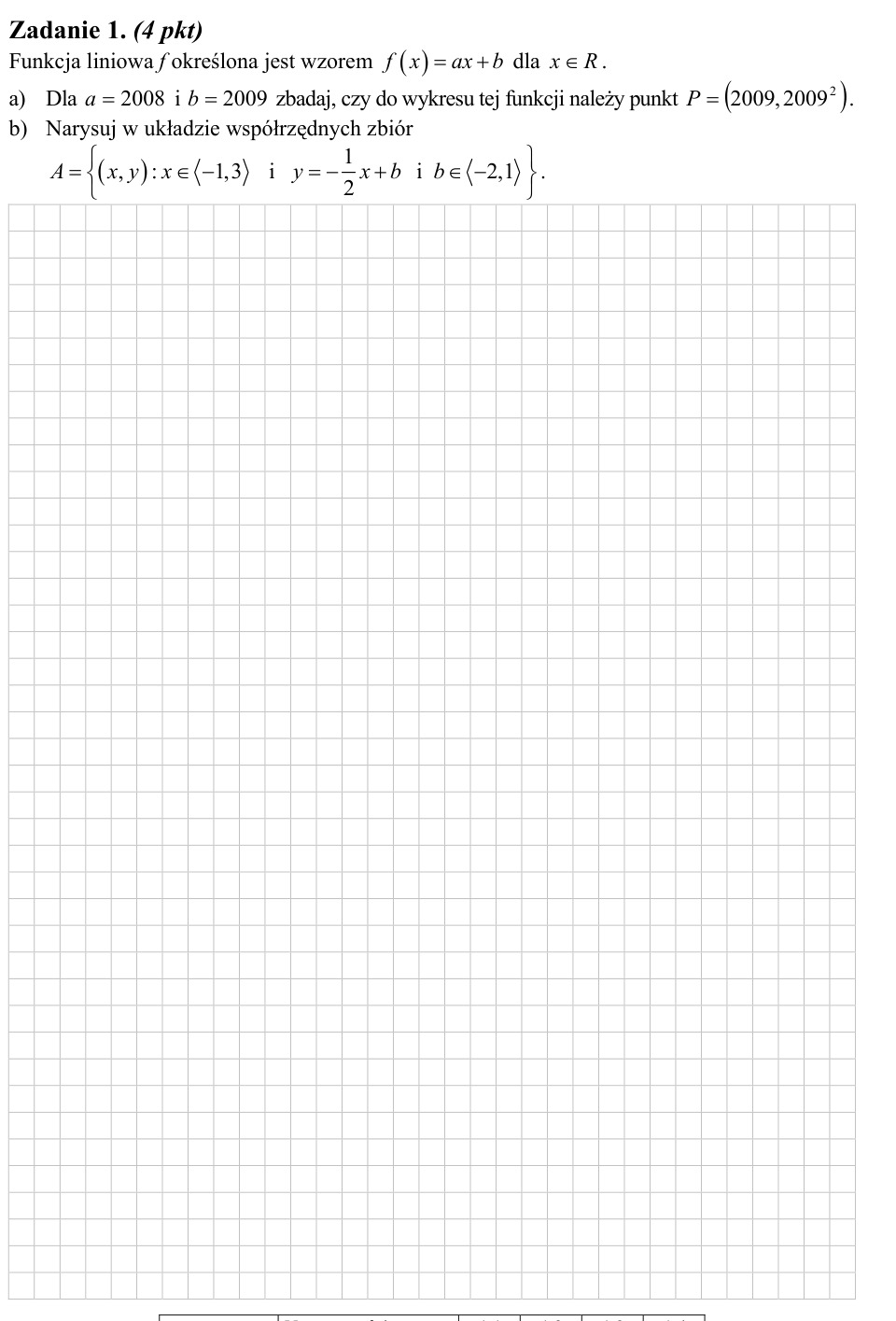 Zadanie 1: Funkcja liniowa i zbiór - matura matematyka 2009