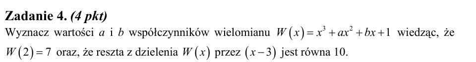 Zadanie 4: Współczynniki wielomianu - matura matematyka 2010