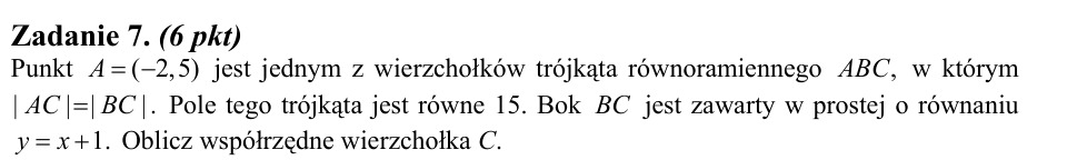 Zadanie 7: Współrzędne wierzchołka trójkąta - matura matematyka 2010