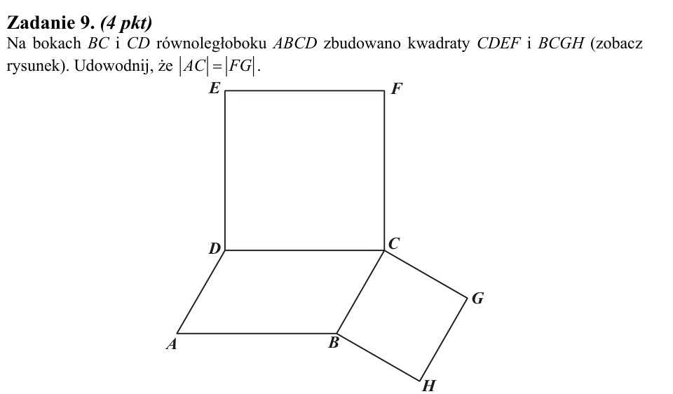 Zadanie 9: Równość odcinków AC i FG - matura matematyka 2010