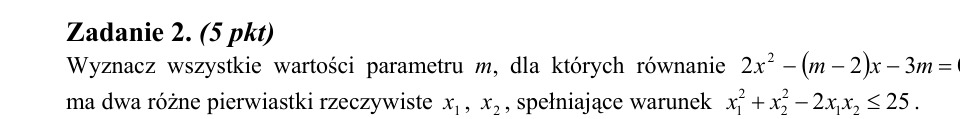 Zadanie 2: Parametr równania kwadratowego - matura matematyka 2011