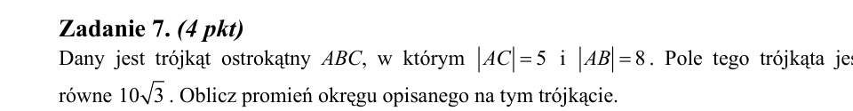 Zadanie 7: Promień okręgu opisanego - matura matematyka 2011