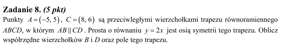 Zadanie 8: Wierzchołki i pole trapezu - matura matematyka 2011