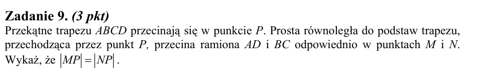 Zadanie 9: Równe odcinki w trapezie - matura matematyka 2011