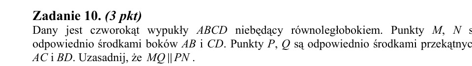 Zadanie 10: Równoległość odcinków w czworokącie - matura matematyka 2011