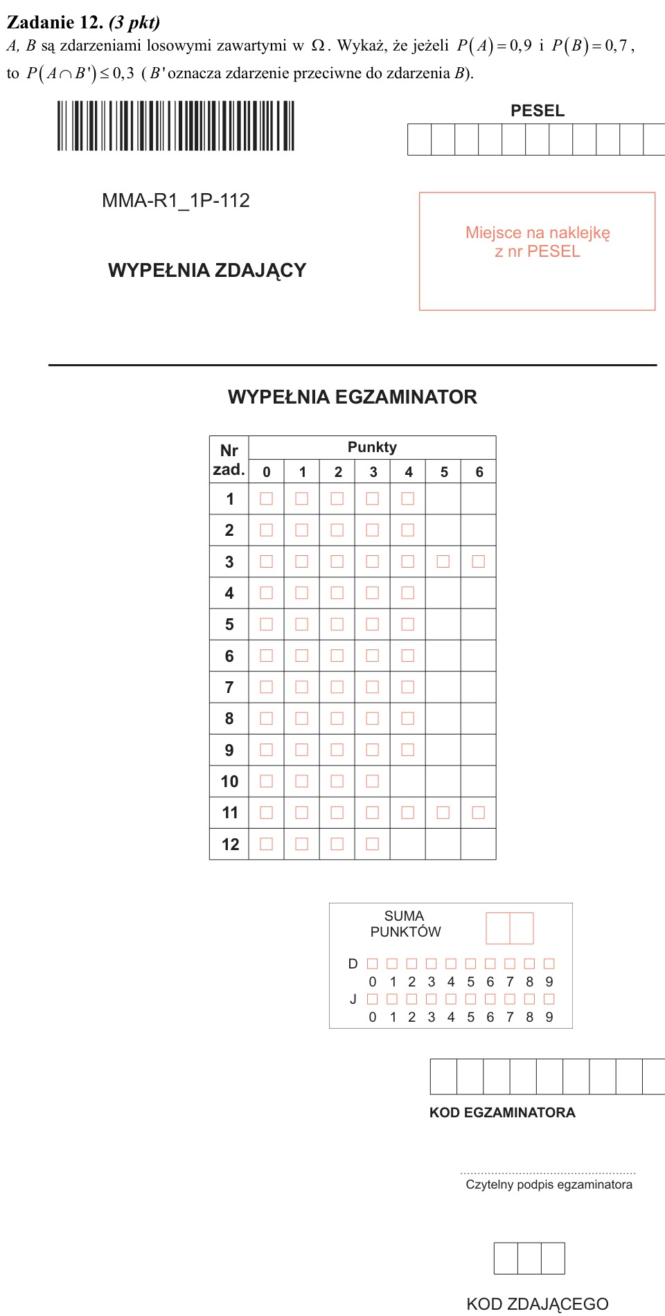 Zadanie 12: Oszacowanie prawdopodobieństwa - matura matematyka 2011
