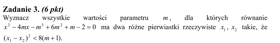 Zadanie 3: Parametr dwóch różnych pierwiastków - matura matematyka 2011