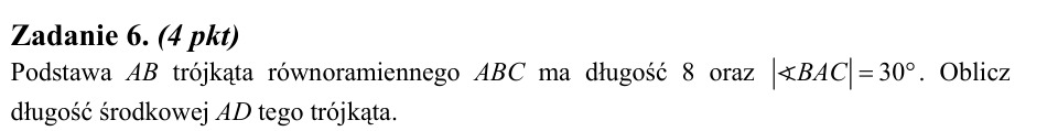 Zadanie 6: Długość środkowej trójkąta - matura matematyka 2011
