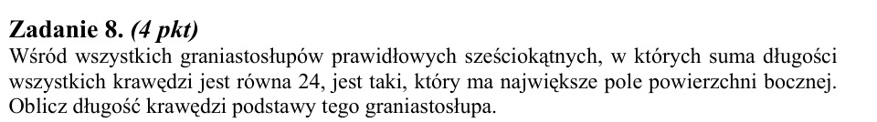 Zadanie 8: Krawędź podstawy graniastosłupa - matura matematyka 2011