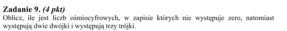 Zadanie 9: Liczby ośmiocyfrowe bez zera - matura matematyka 2011
