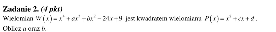 Zadanie 2: Współczynniki kwadratu wielomianu - matura matematyka 2012