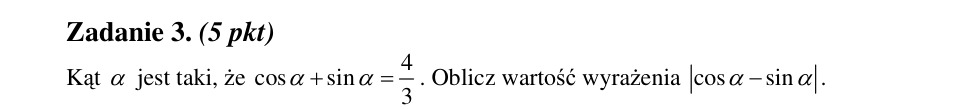 Zadanie 3: Moduł różnicy cosinusa i sinusa - matura matematyka 2012