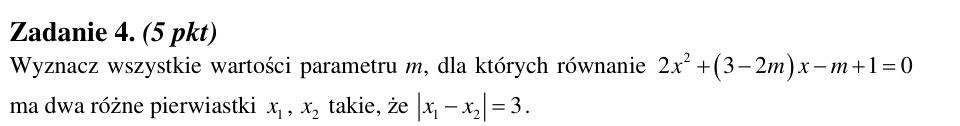 Zadanie 4: Parametr różnicy pierwiastków równania - matura matematyka 2012