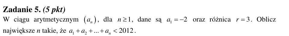 Zadanie 5: Największe n sumy arytmetycznej - matura matematyka 2012