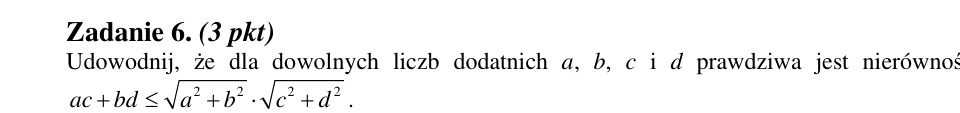 Zadanie 6: Nierówność dla liczb dodatnich - matura matematyka 2012