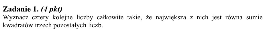 Zadanie 1: Cztery kolejne liczby całkowite - matura matematyka 2012