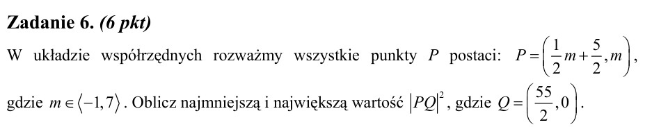 Zadanie 6: Najmniejsza i największa odległość - matura matematyka 2012