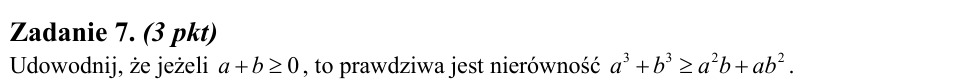 Zadanie 7: Nierówność przy sumie nieujemnej - matura matematyka 2012