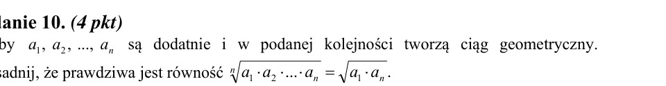 Zadanie 10: Średnia geometryczna ciągu - matura matematyka 2013