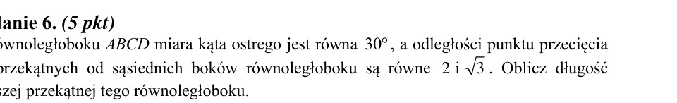 Zadanie 6: Długość krótszej przekątnej - matura matematyka 2013