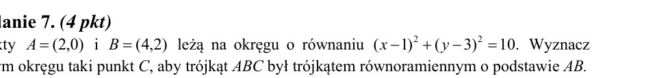 Zadanie 7: Trójkąt równoramienny na okręgu - matura matematyka 2013