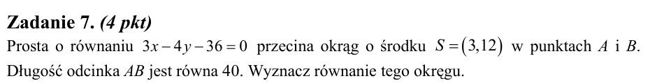 Zadanie 7: Równanie okręgu o cięciwie - matura matematyka 2013