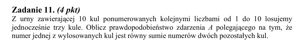 Zadanie 11: Prawdopodobieństwo sumy numerów - matura matematyka 2014