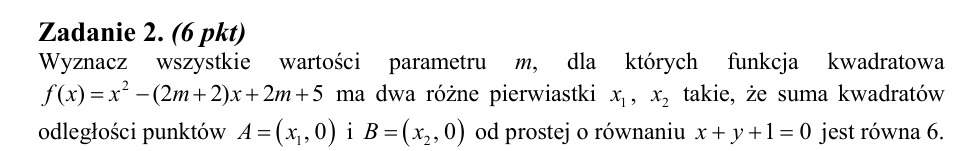 Zadanie 2: Parametr sumy kwadratów odległości - matura matematyka 2014