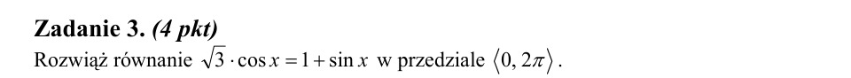 Zadanie 3: Równanie trygonometryczne w przedziale - matura matematyka 2014