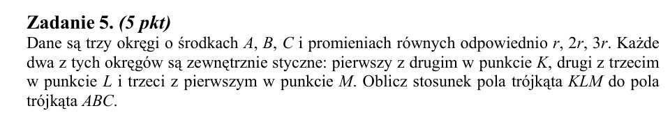 Zadanie 5: Stosunek pól trójkątów - matura matematyka 2014