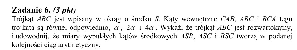 Zadanie 6: Kąty środkowe w ciągu - matura matematyka 2014