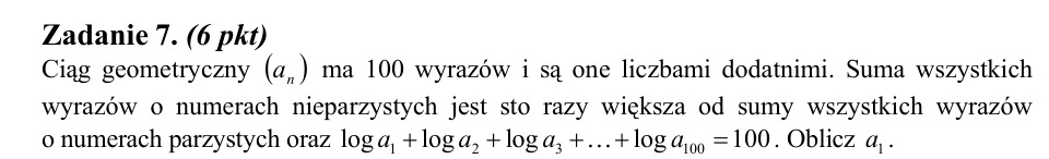 Zadanie 7: Pierwszy wyraz ciągu geometrycznego - matura matematyka 2014