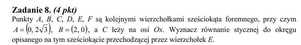 Zadanie 8: Styczna do okręgu opisanego - matura matematyka 2014