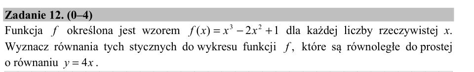 Zadanie 12: Styczne równoległe do prostej - matura matematyka 2015