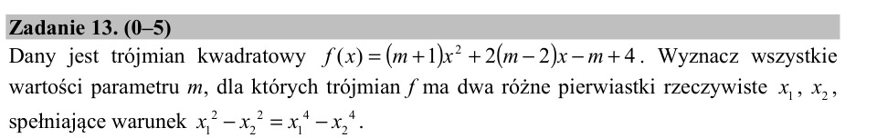 Zadanie 13: Parametr trójmianu kwadratowego - matura matematyka 2015