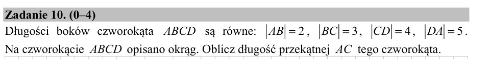 Zadanie 10: Długość przekątnej czworokąta - matura matematyka 2015