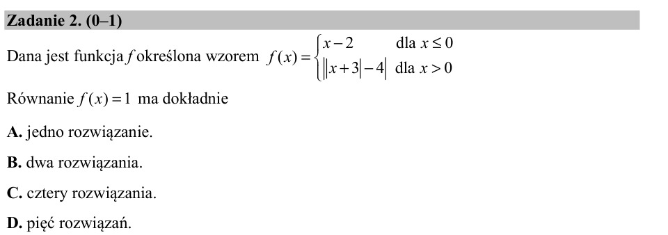Zadanie 2: Liczba rozwiązań równania - matura matematyka 2015