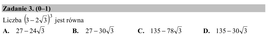 Zadanie 3: Sześcian różnicy z pierwiastkiem - matura matematyka 2015
