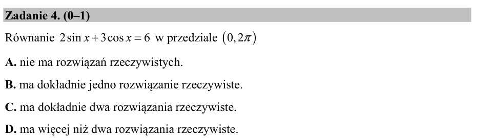 Zadanie 4: Równanie sinus i cosinus - matura matematyka 2015