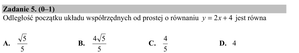 Zadanie 5: Odległość punktu od prostej - matura matematyka 2015