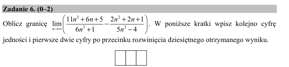 Zadanie 6: Granica różnicy ciągów - matura matematyka 2015