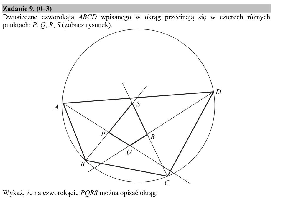Zadanie 9: Okrąg opisany na czworokącie - matura matematyka 2015