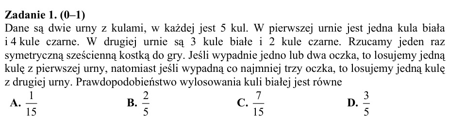 Zadanie 1: Prawdopodobieństwo białej kuli - matura matematyka 2015