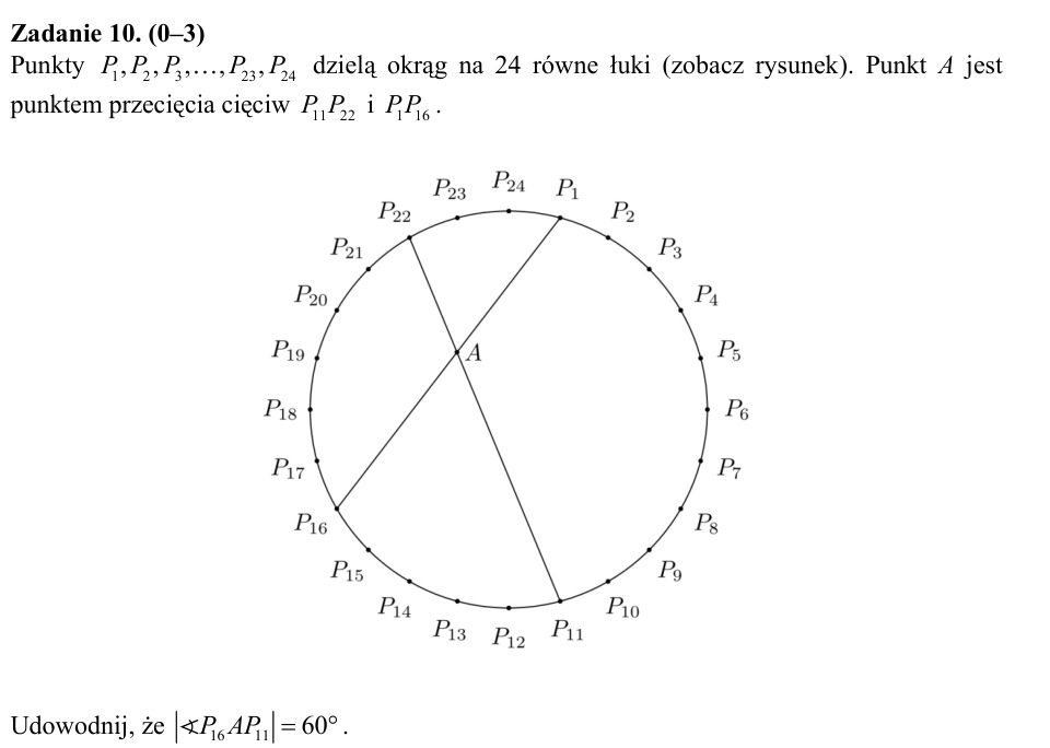 Zadanie 10: Kąt między cięciwami - matura matematyka 2015