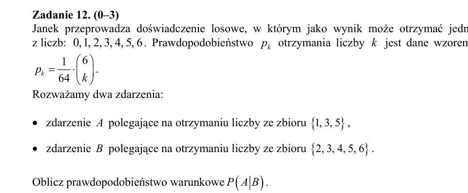 Zadanie 12: Prawdopodobieństwo warunkowe - matura matematyka 2015