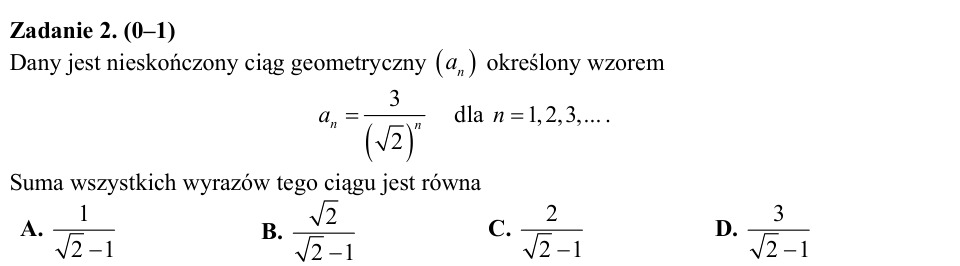Zadanie 2: Suma ciągu geometrycznego - matura matematyka 2015