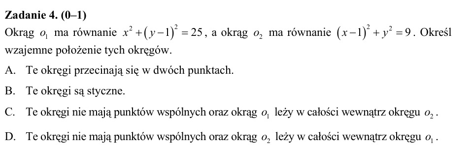 Zadanie 4: Położenie dwóch okręgów - matura matematyka 2015