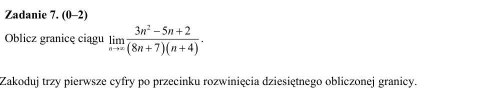 Zadanie 7: Granica ciągu liczbowego - matura matematyka 2015