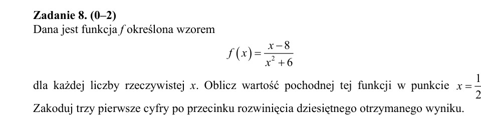 Zadanie 8: Pochodna w punkcie - matura matematyka 2015